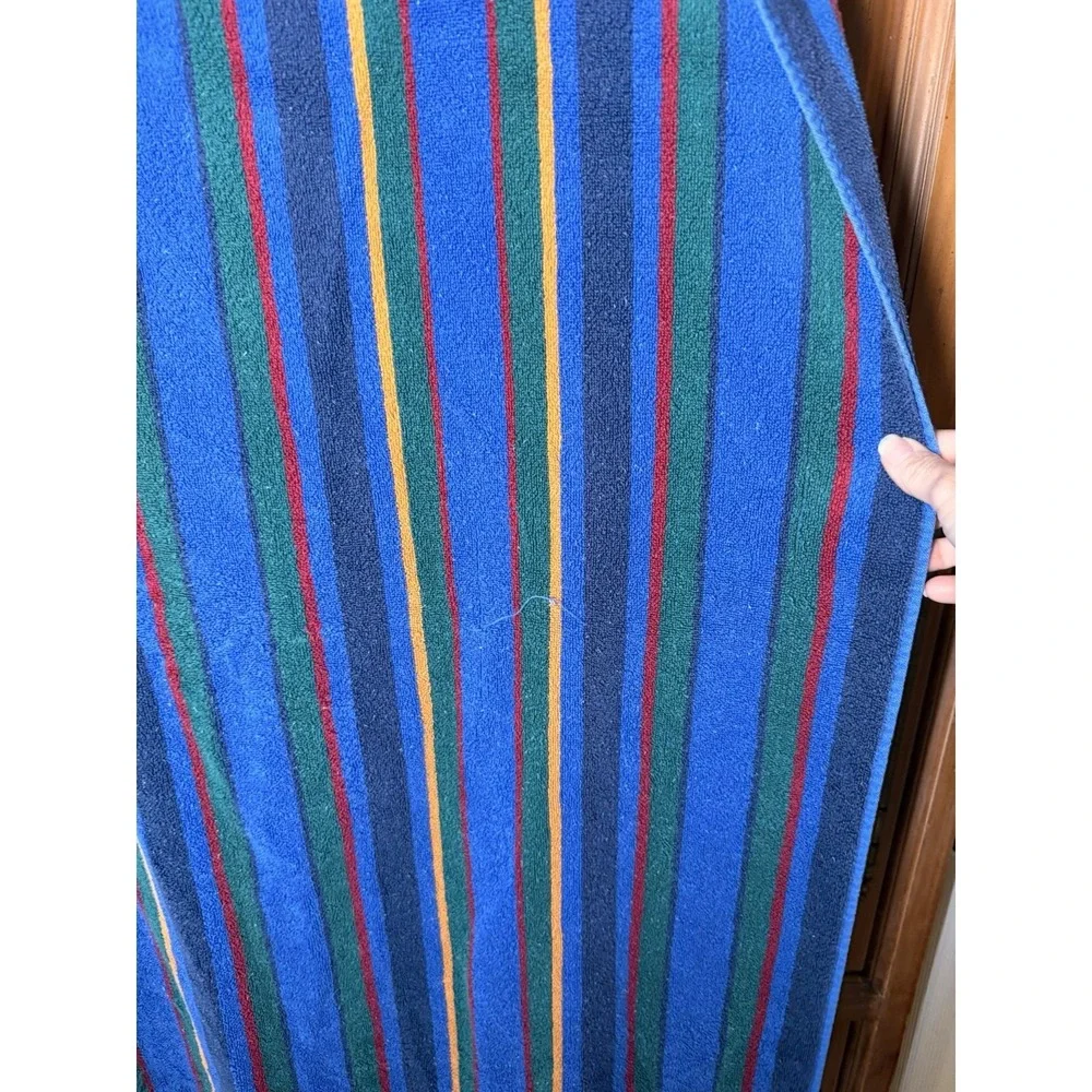 Vintage Retro 90s Beach Towel Golf Balls & Tees Plush Stripes Blue Green Yellow